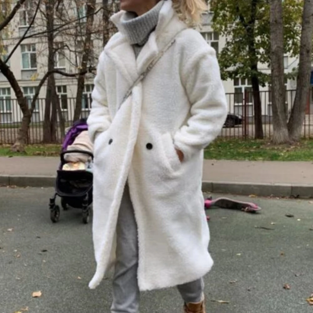 

Candy colors Winter Lapel Hairy Shaggy Faux Fur Long Teddy Coat Woman Shearling Fluffy X-Long Jacket Keep Warm Outerwear