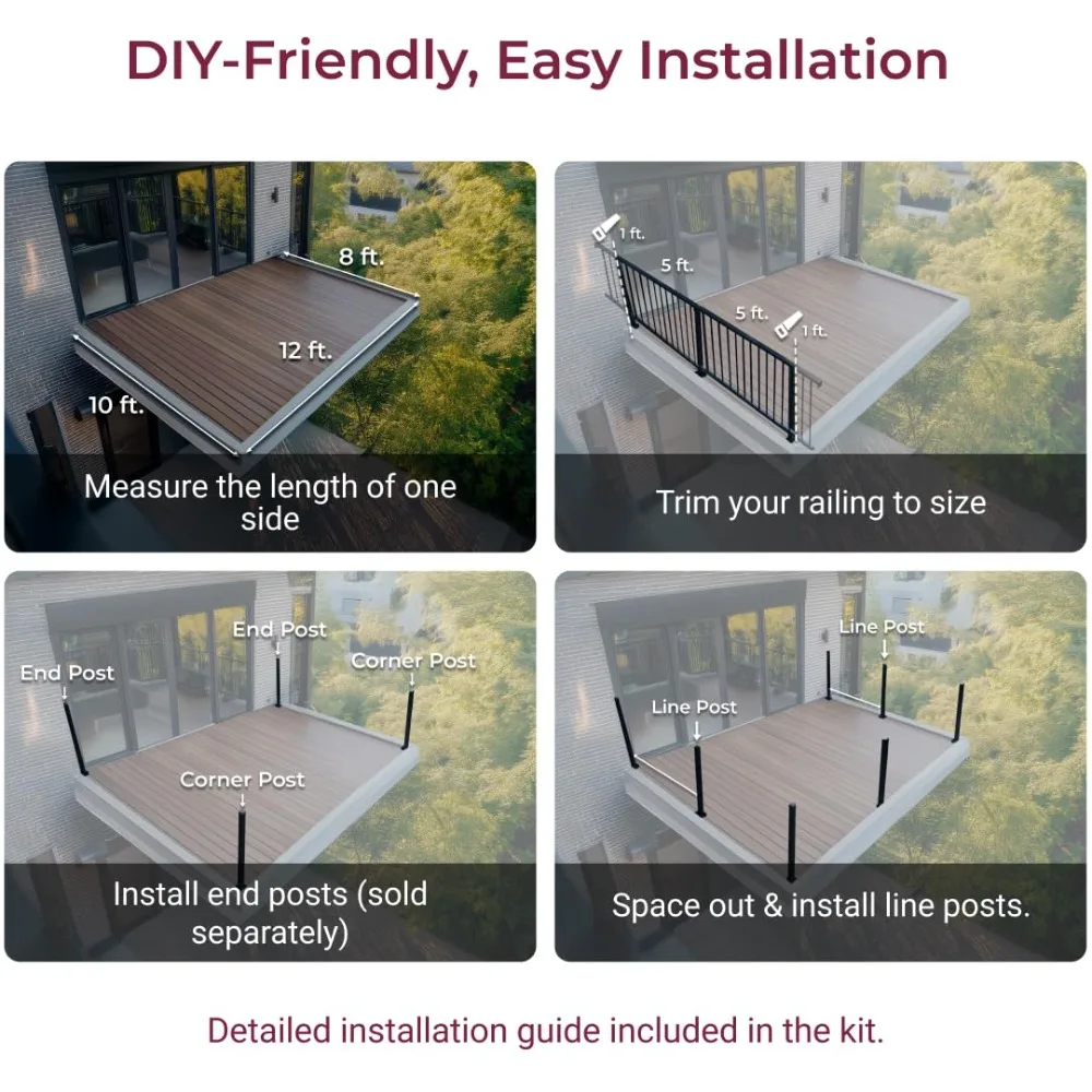 Vertical Guard Rail Kit for Deck and Porch, 6 Feet Wide x 36 Inches High, DIY Railing Balusters Set with Middle Post and Bracket