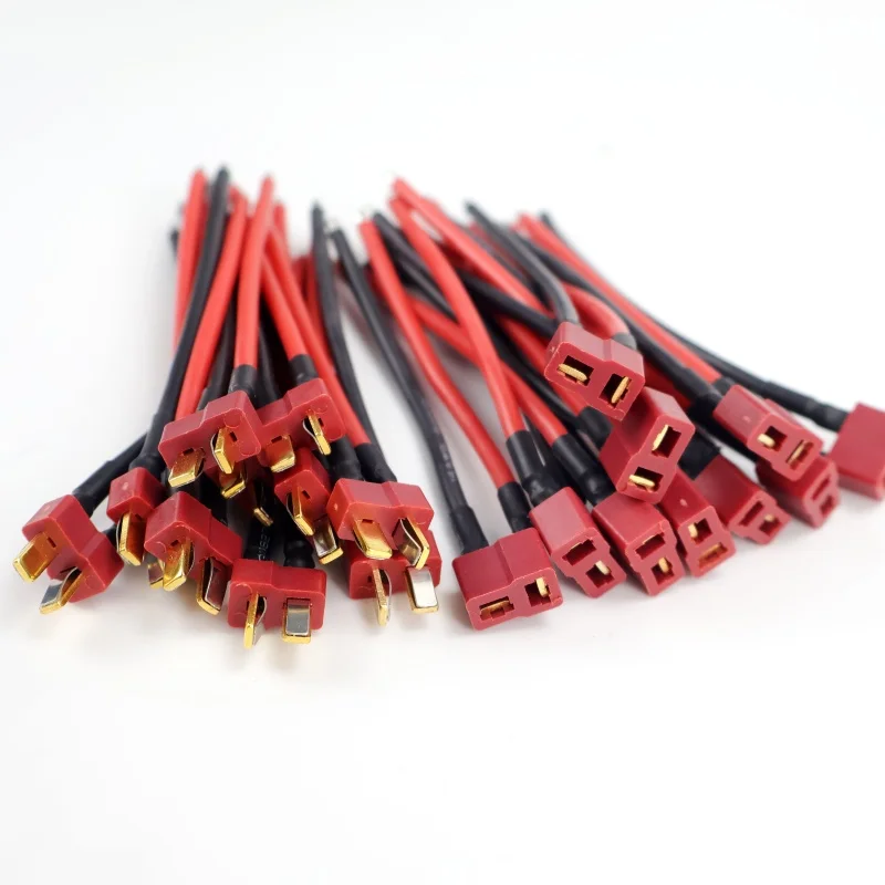 3/5/10 คู่ ปลั๊กแบบ T 10 ซม. 14AWG สายซิลิโคนตัวผู้/ตัวเมีย สำหรับรีโมทคอนโทรล โมเดลควอดคอปเตอร์ แบตเตอรี่ลิเธียม