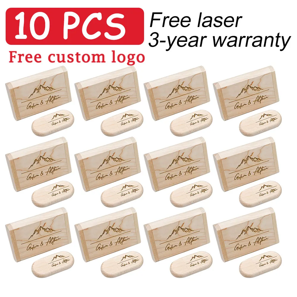 10PCS/Lot Wood USB 2.0 Flash Drive128GB Wedding Gifts Pen Drives 64GB Photography Memory Stick 32G Free LOGO High Speed USB 2.0