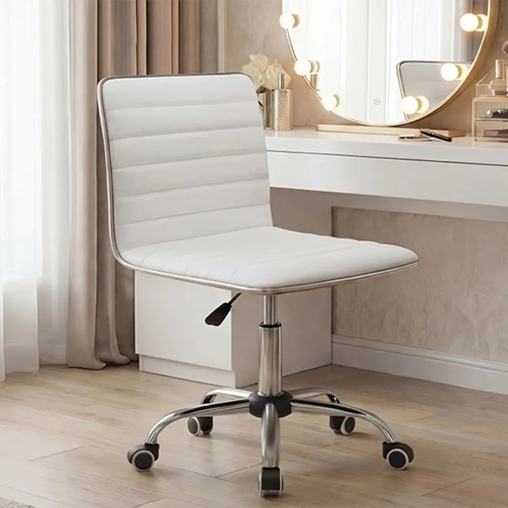 

Vanity Office Desk Chair with Wheels, Armless Small Cute Leather Makeup Computer Task Chair Adjustable Height 360 Swivel White