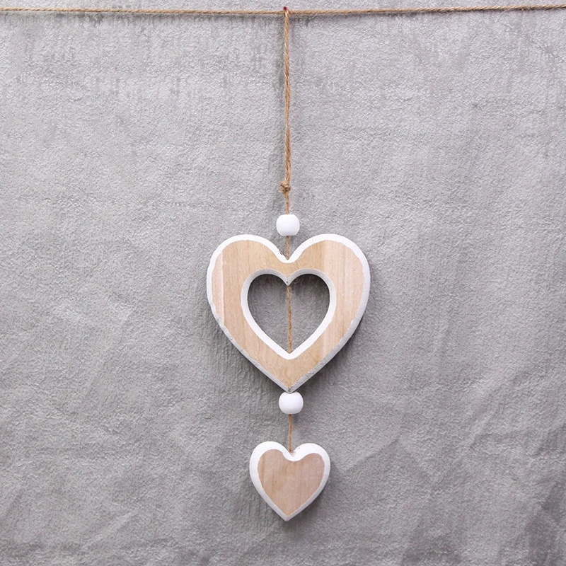 Vintage Retro Hanging Heart Ornament Wooden Pendant Wall Hanging Accessories Wood Love For Home Wedding Party Decoration