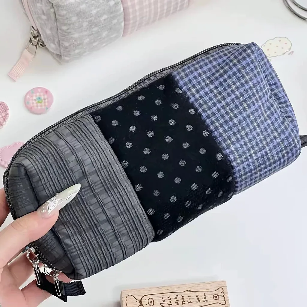 Polka Dot Patchwork Pencil Case Versatile Korean Pencil Holder Zipper Stationery Pouch Pen Bag Back To School Storage Organizer