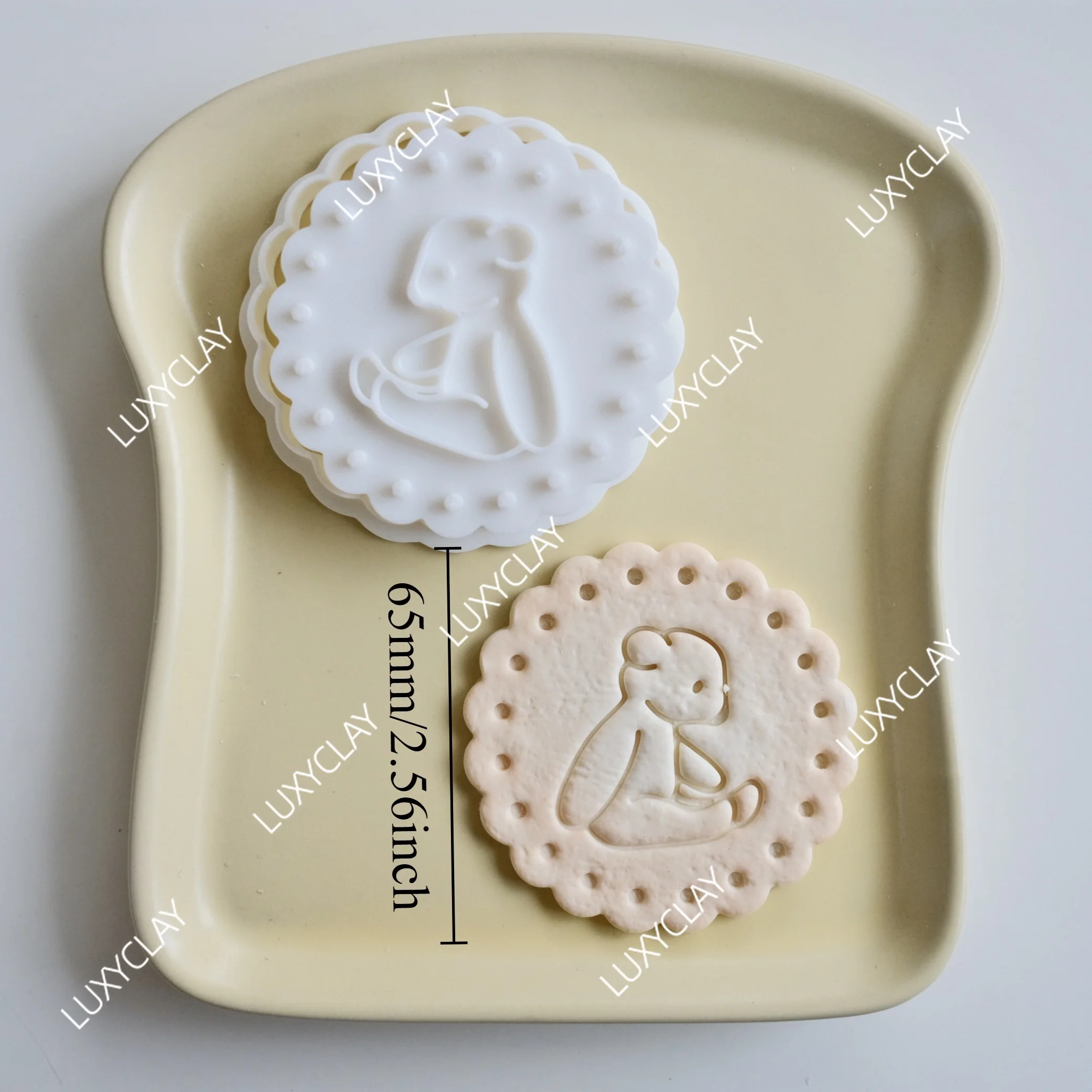 Scalloped Rectangle Round Sitting Bear Cookie Cutter & Stamp Animal Shaped Biscuit Moulds DIY Fondant Cutting Mold Cake Supplies