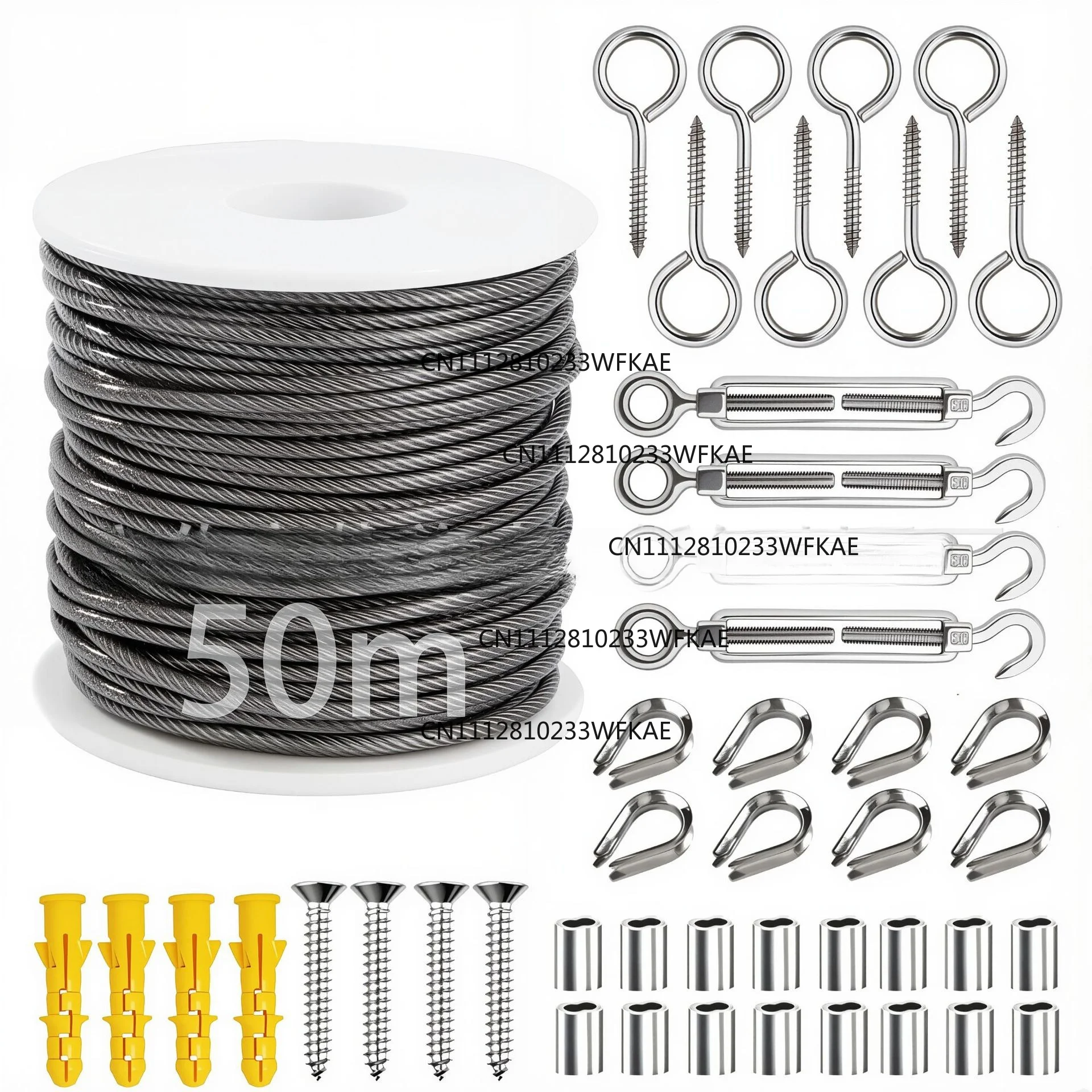 Full range of 30m/100m, plastic-coated steel wire rope Garden cable rope Load-bearing suspension tensioner kit