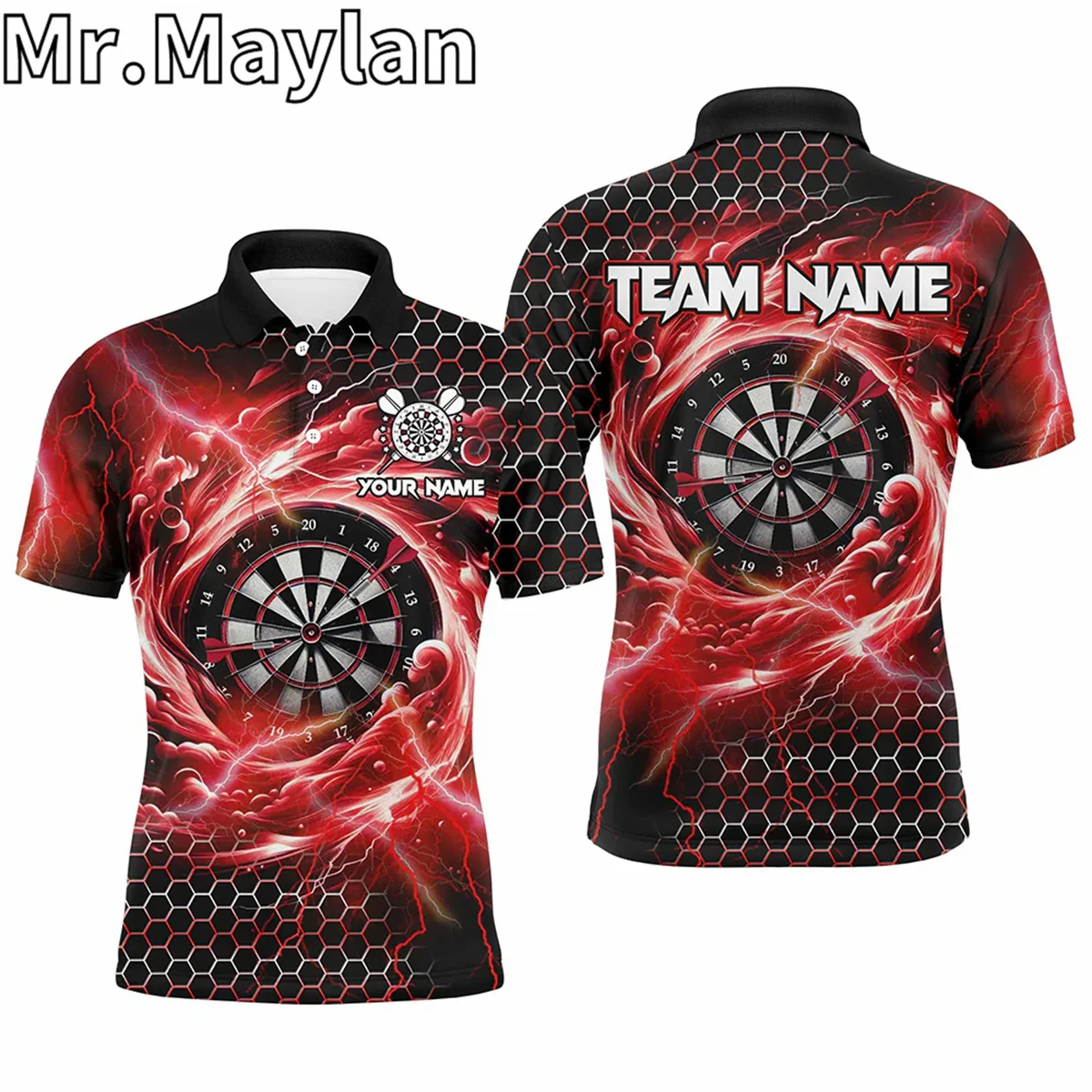 Funny 3D Dartboard Red Storm Thunder Custom Darts Polo Shirts For Men Team League Darts Team Jerseys Gifts For Darts Lovers Tops