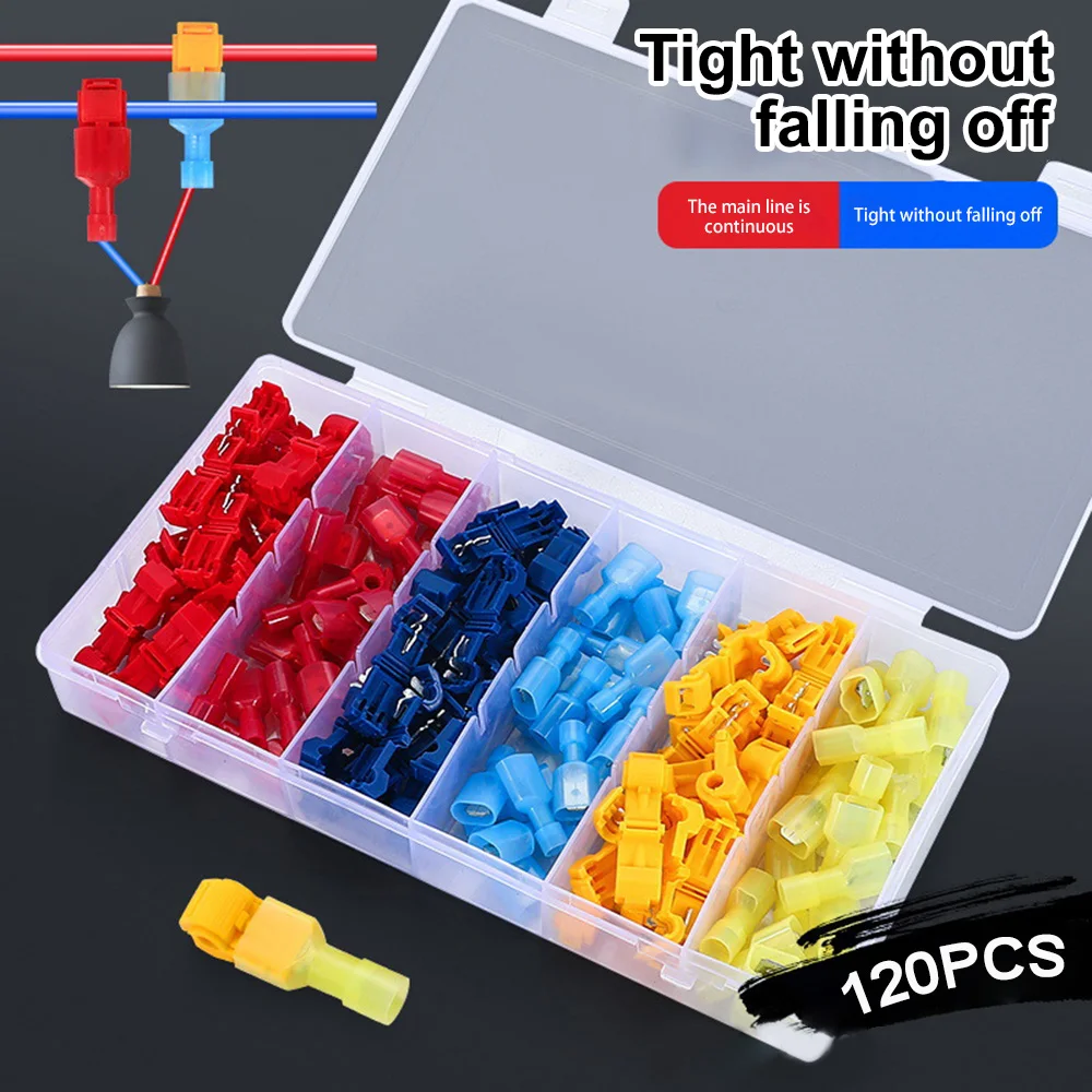 120PCS T-type break free wire clamp combination quick wiring terminal set, main line branch wire clamp set with box