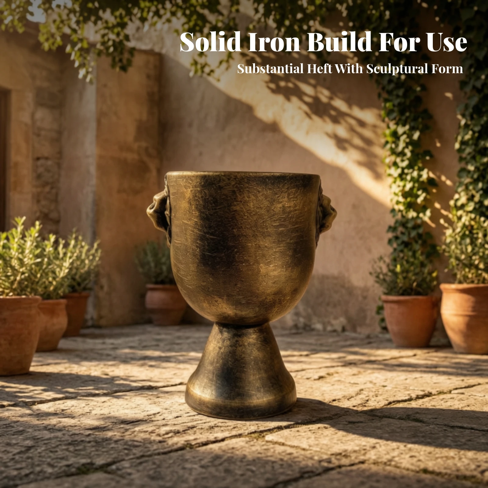 Iron Planter with Pedestal Decorative Bronze Finish Flower Planter Plant Pot Versatile Textured for Home Decorators, Tabletop