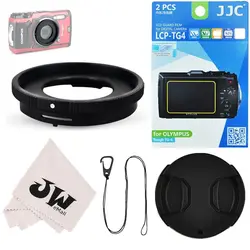 JJC 5 in1 Cameras accessories Kit Conversion Lens Adapter+Screen Protector+40.5mm Lens Cap for Olympus TG-6 TG-5 TG-4 TG-3