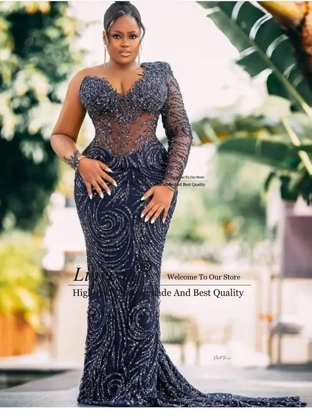 Paillettes de luxe cristaux sirène robes de bal personnalisé arabe soirée robes de gala mariage africain dubaï manches longues robe de soirée