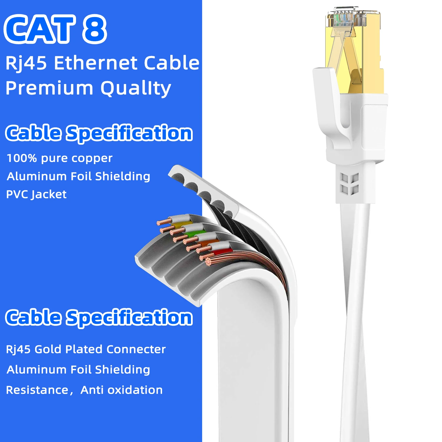 Cable Ethernet de alta velocidad para juegos CAT8, Cable de conexión de red de Internet de 40Gbps, 2000MHz, 10M, 20M, 30M, RJ45, Lan