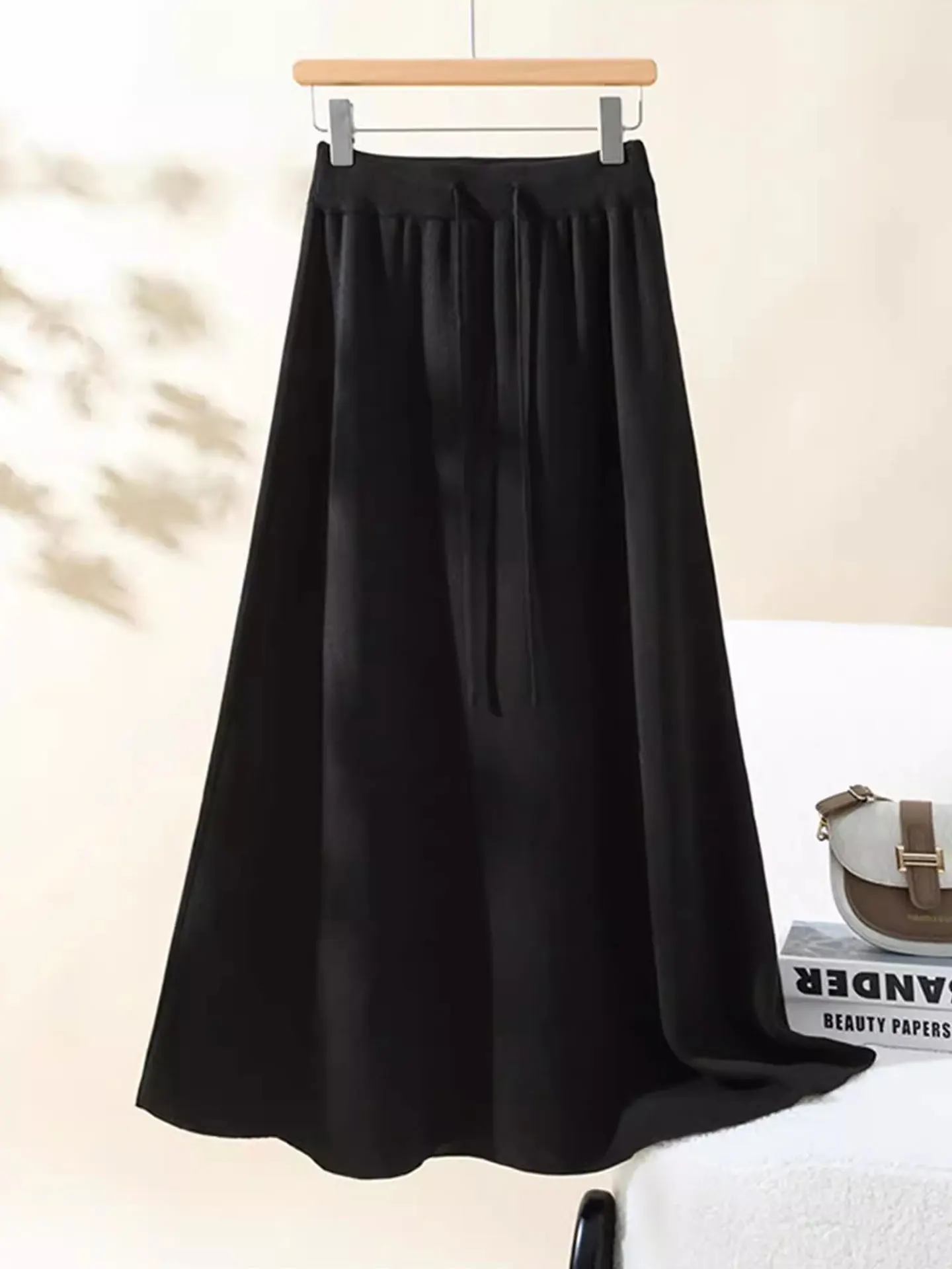 

Bla Thiened Knitted A-Line Midi Skirt Women's plus Size Autumn Winter Faionable Versatile Office Casual Mid-Length Skirt