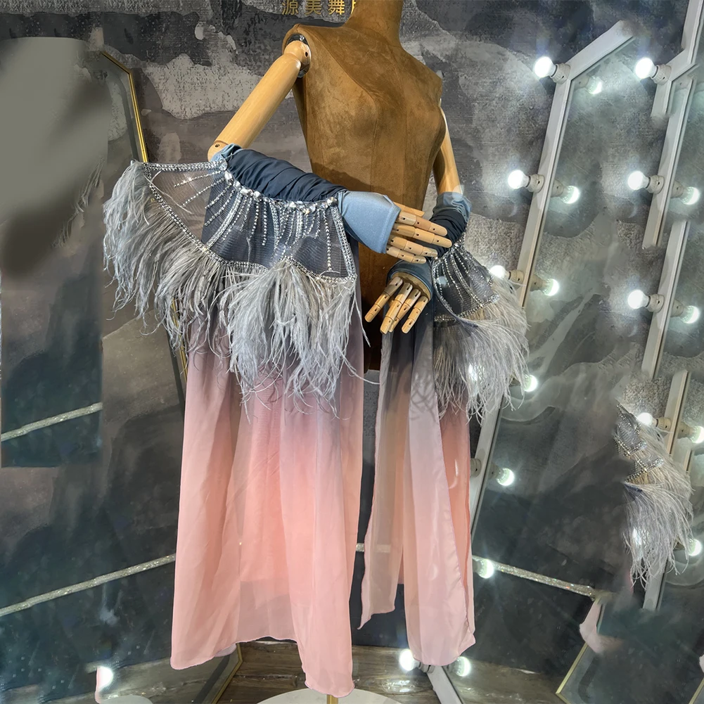 Floating Sleeves Ballroom Accessories New Products Stage Accessories Rhinestone Samba Ostrich Hair Modern Arm Decoration