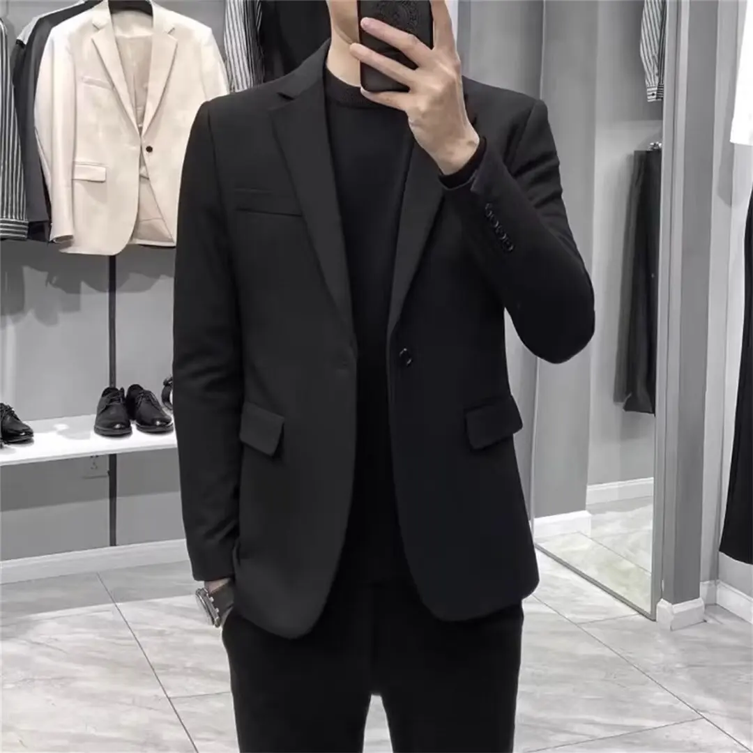 

Men's Korean Style Slim Blazer Business Casual Suit Jacket Lightweight Formal Daily Wear Solid Color Lapel Coat Asian Size