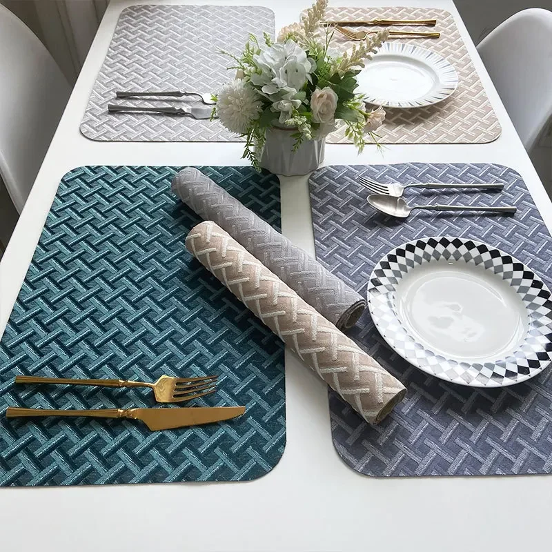 Polyester Herringbone Jacquard Fabric Placemats Non-Slip Heat-Resistant Creative Table Mats Home Dining Decor