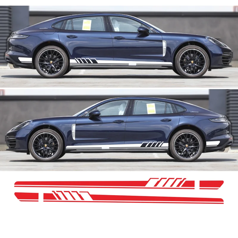 

For Porsche Cayenne 958 955 957 GTS Panamera 971 970 Taycan Car Door Side Stripes Skirt Sticker Vinyl Decal Accessories 2Pcs