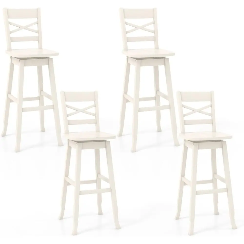 

Set of 4 Cream Swivel Bar Stools, 30-Inch High, Rubberwood with Slanted Backrest, Curved Seat and Footrest for Kitchen Island or