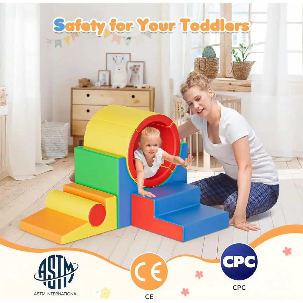 Blocs d'escalade en mousse pour les tout-petits de 1 à 3 ans, 5 pièces, ensemble de jeu souple avec Tunnel, jouets d'exploration rampants, coffre-fort pour nourrissons en intérieur B