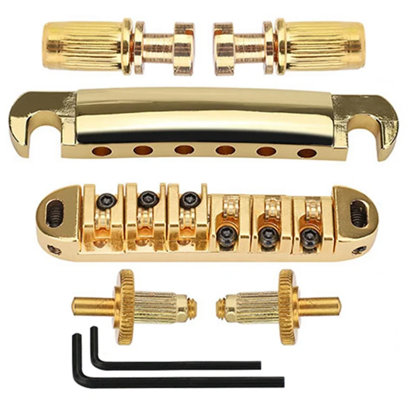 1 Set Of 6 Strings Guitar Tune-O-Matic Bridge and Tailpiece with Posts for Les Paul SG LP Electric Guitar,Gold