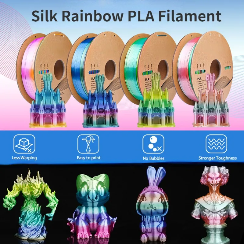 

PLA Rainbow 3D Filament 1.75mm,Silk Multicolor 3D Printing Filament,Universe Forest Candy Macaron Series Filaments