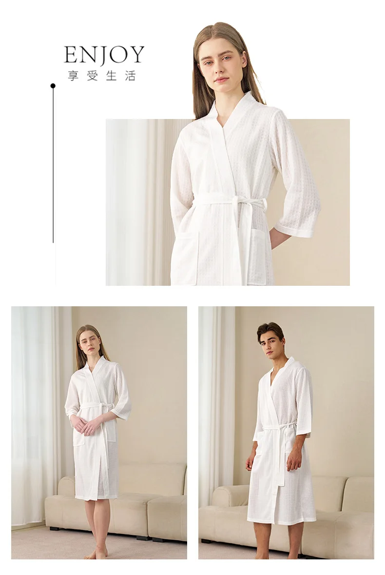 Herren Waffelstrick-Bademantel, Leichter Weicher Spa-Bademantel mit Taschen & Gürtel, Atmungsaktiver Saugfähiger Waffel-Kimono, Schlafbekleidung für Zuhause – Detail 10