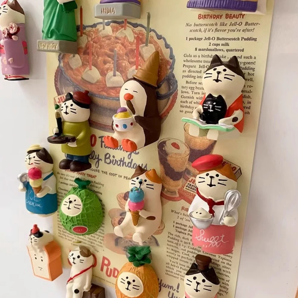 Kawai Cats Fridge Magnets Japanese Style Zakka Miniature Ornament Home Accessories Ice Cream Donut Cute Animals Kitten Magnets