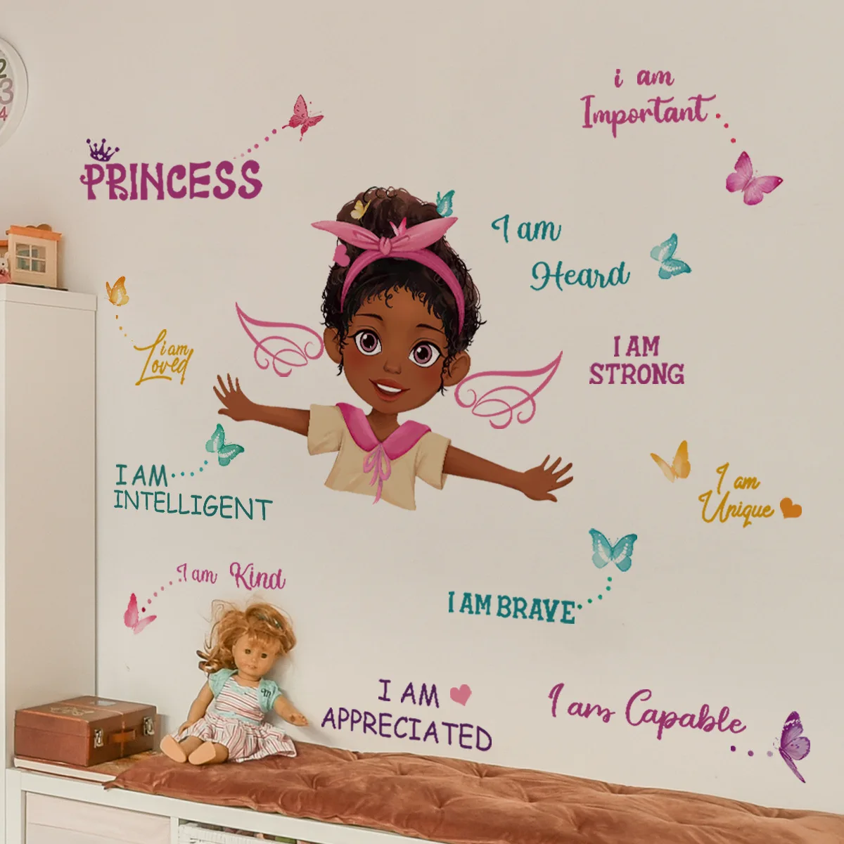 Cartoon Inspirational English Phrase Girl Children's Room Decoration Living Room Background Wall