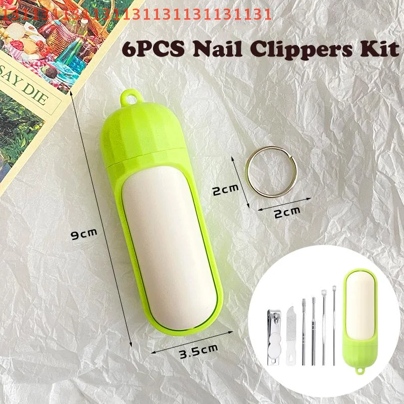 6 個のポータブルマニキュアとペディキュアツールステンレス鋼ネイルカッターペディキュアはさみセットカプセル型収納ボックス付き