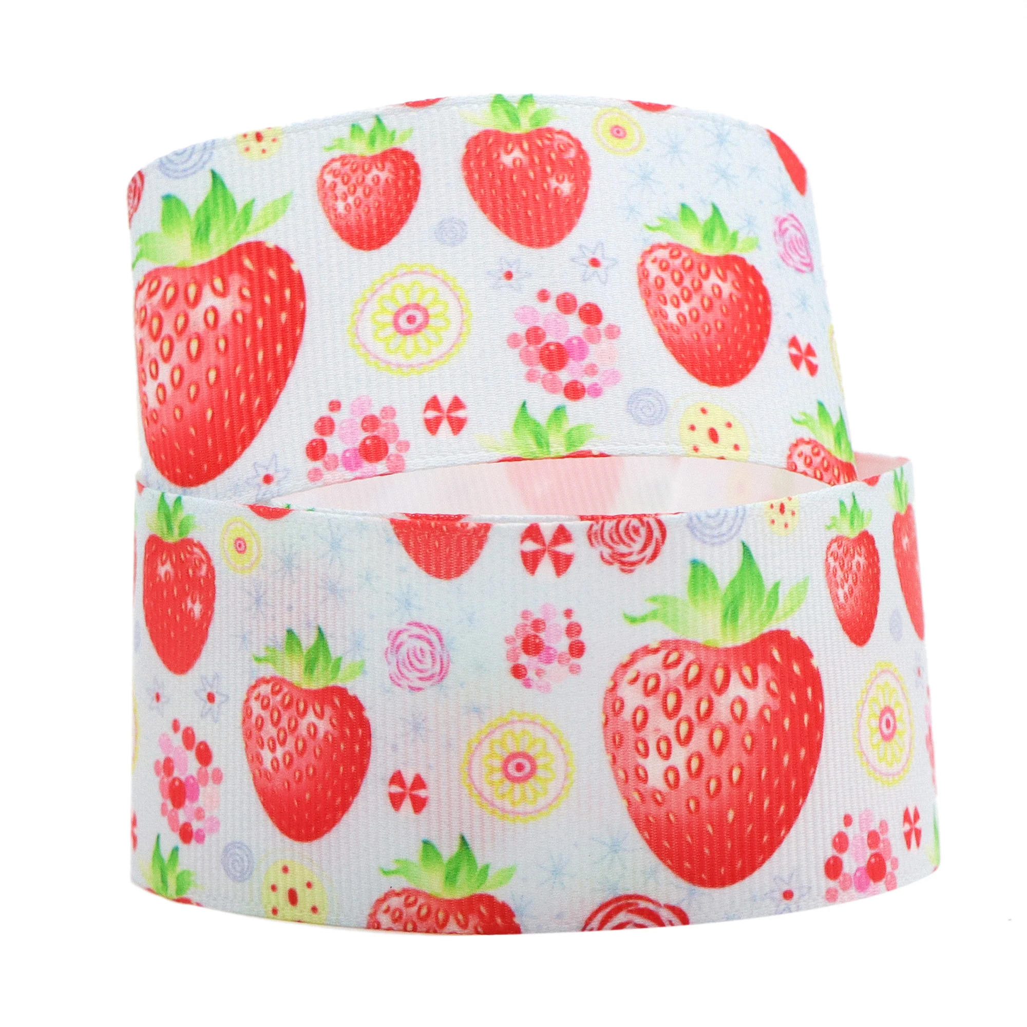 5 Yards Multi Size Fruit Strawberry Printed Grosgrain Ribbon DIY Hairbow Craft For Gift Wrap Ribbon Home Decoration,5Yc12435