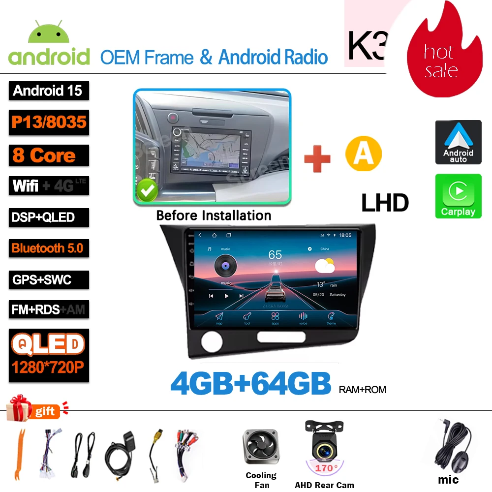 Android 16 autoradio multimediasysteem voor Honda CR-Z 1 CRZ LHD RHD 2010 - 2016, 5G draadloos Carplay touchscreen GPS navigatie stereo
