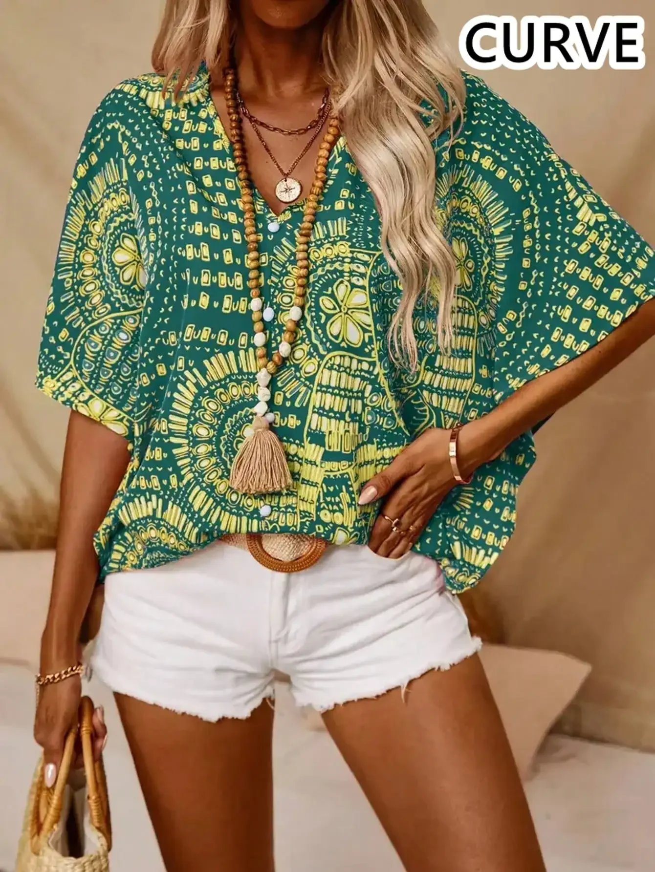 Plus Size 1XL-5XL Women's Fashion Print V-Neck Batwing Sleeve Blouse Top Ladies Casual Short Sleeve Summer Shirt Tops image 4
