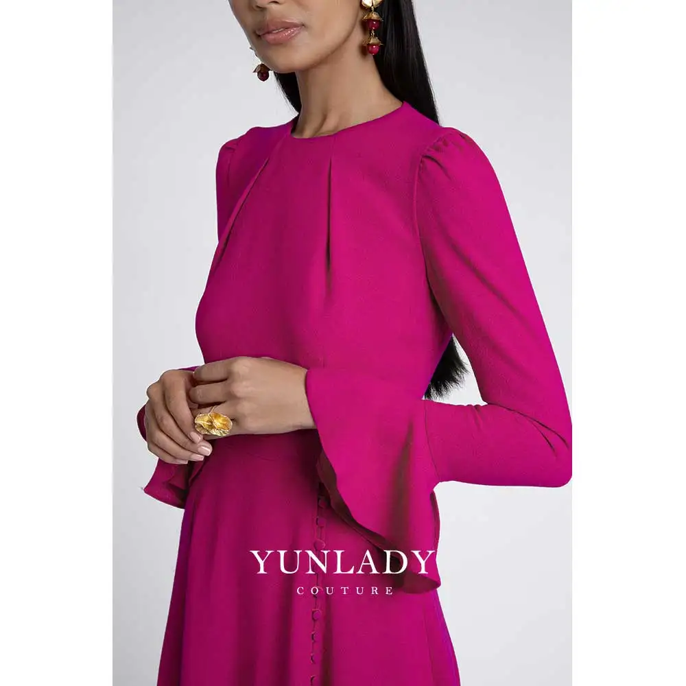 YUNLAN-Robe de soirée rose ligne A pour femme, manches longues, robe de Rhpour occasion spéciale, robe mi-longue bouffante pour invité au mariage saoudien, 2024