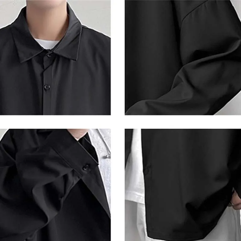 Men Solid Color Shirts Long Sleeve Summer Draped Loose Oversize Vintage Hip-hop High Street All-match  Sun-proof Outwear