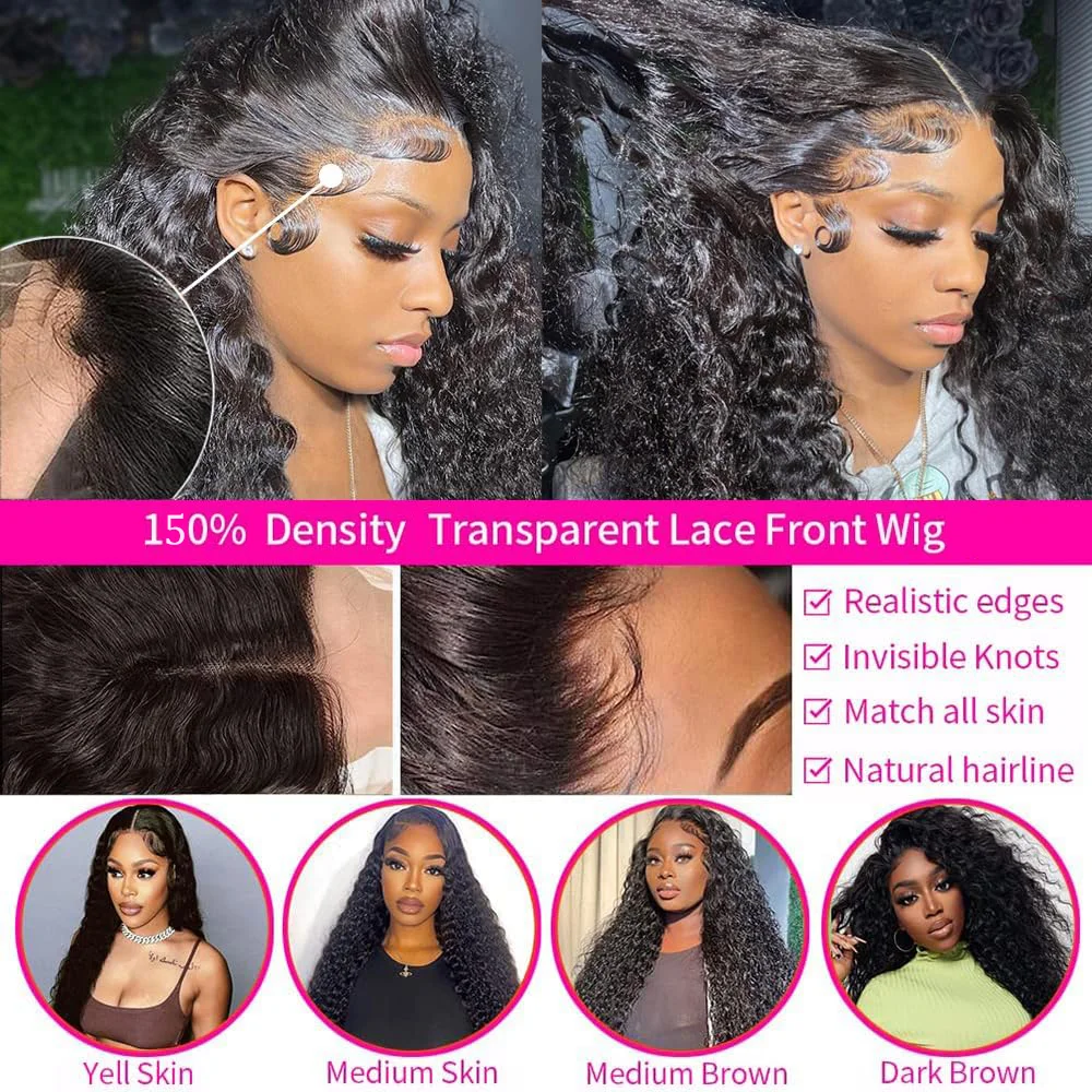 Deep Wave Lace Front Wigs Human Hair 150% Density Deep Wave Wig Human Hair 13x4 Lace Front Wigs Curly Human Hair Wig For Women