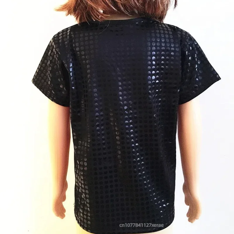 Glitzernde, locker sitzende Jazz-Tanzkostüme mit kurzen Ärmeln für Mädchen und Kinder, ideal für Gruppenfeste, Partys und Bühnenauftritte. – Detail 4