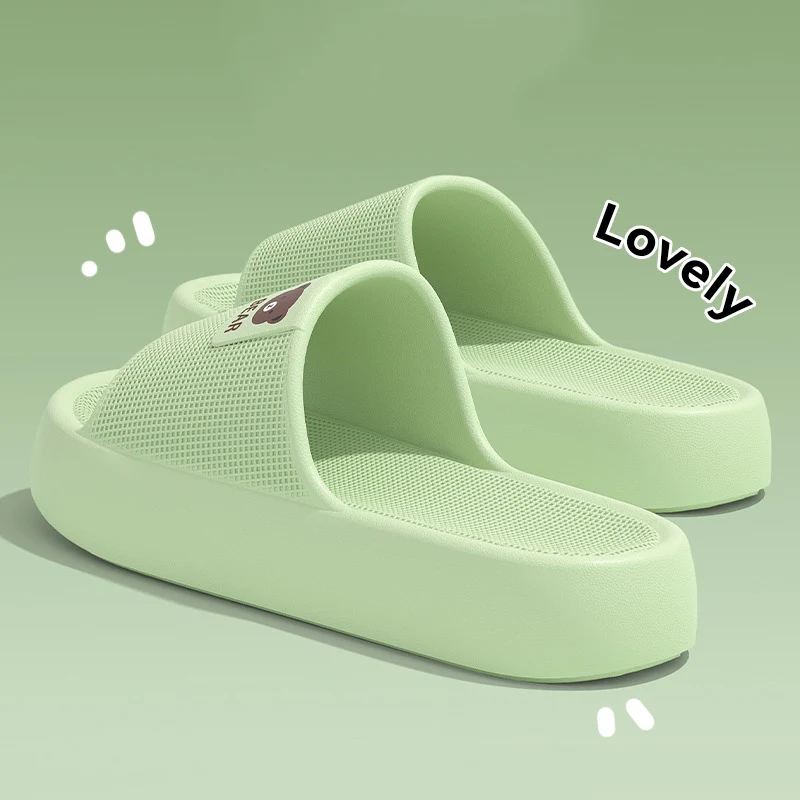 Cute Bear Thick Platform Slippers Women Comfortable Eva Soft Sole Non Slip Home Slides Woman Outdoor Cloud Slippers Couple Shoes view 6