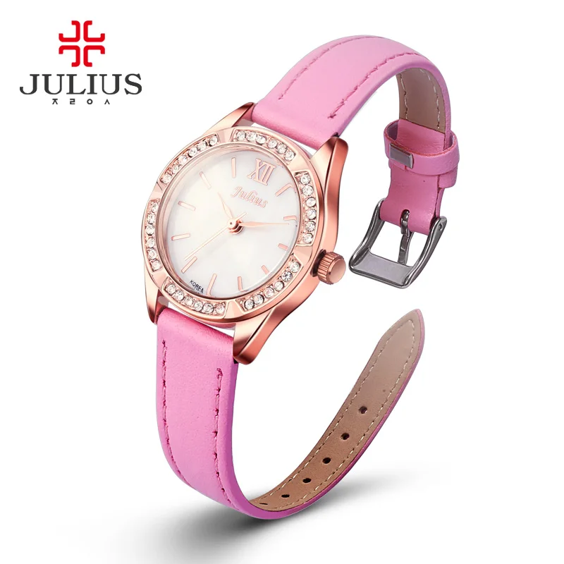 

Mother-of-pearl Julius Lady Women's Watch Japan Quartz Fashion Hours Bracelet Real Leather Girl's Gift No Box