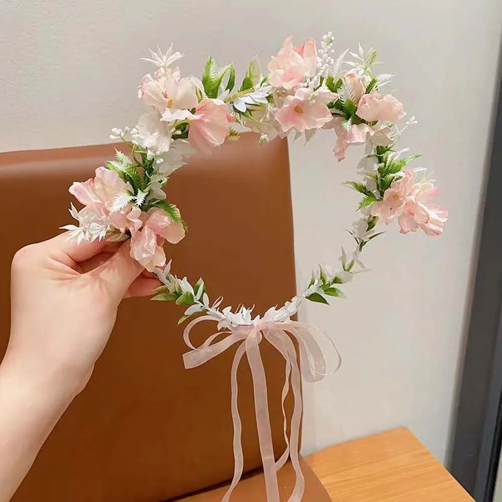 

Bohemia Style Bride Garland Simulation Flower Hair Ornaments Wreath Headband Headwear Adjustable Seaside Vacation Headdress