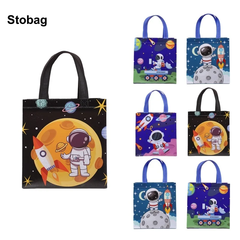 

StoBag 8/20pcs Cartoon Astronaut Non-woven Gift Tote Bags Kids Handbag Fabric Packaging Waterproof Storage Reusable Pouch Party
