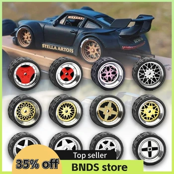 Carlomo 1/64 Räder für Modellauto N-Klasse Detail-up-Sets mit Gummireifen Montagefelgen Tomica Hot Wheels 4-teiliges Set