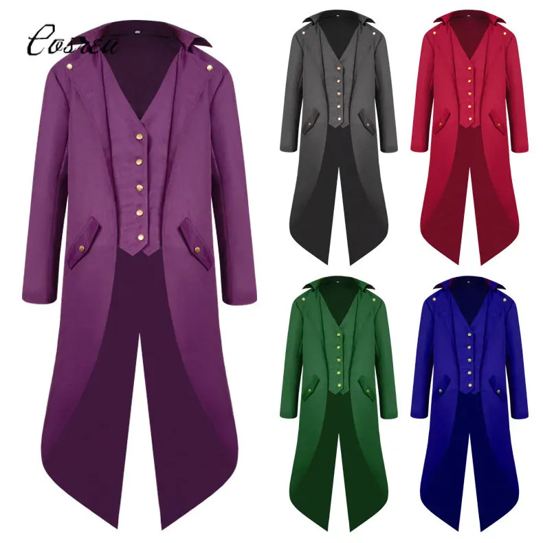 

Medieval Retro Red Tailcoat Mens Jacket Coats Swallowtail Dust Cosplay Steam Punk Costume Palace Dress Europe Uniform