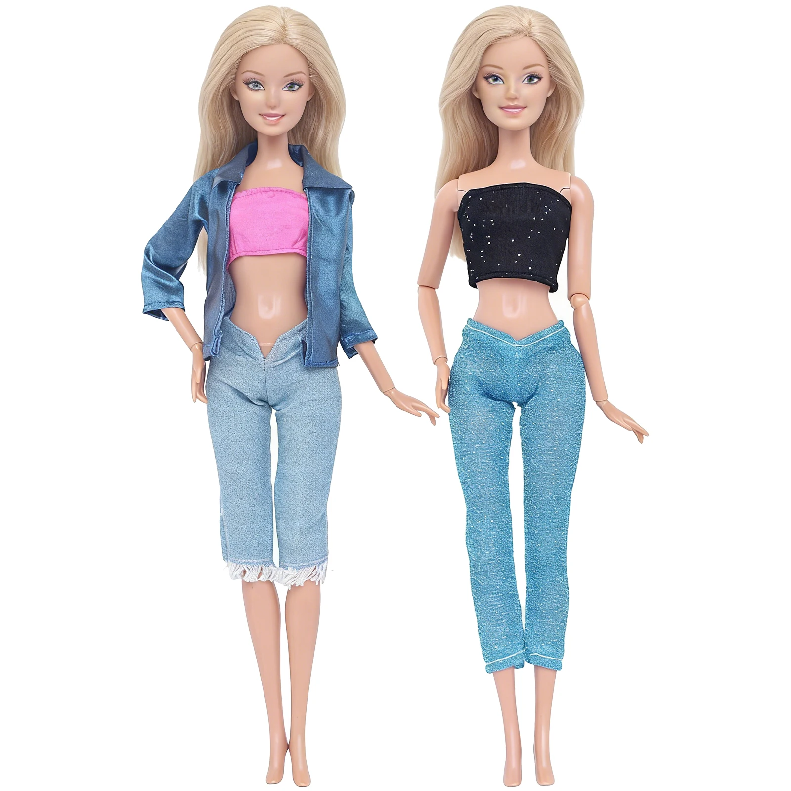 Lot De 3 Tenues Pour Poupée 30 Cm – Robe De Soirée, Jupe En Jean + Haut, Et Haut Polo – Style Mode Et Décontracté