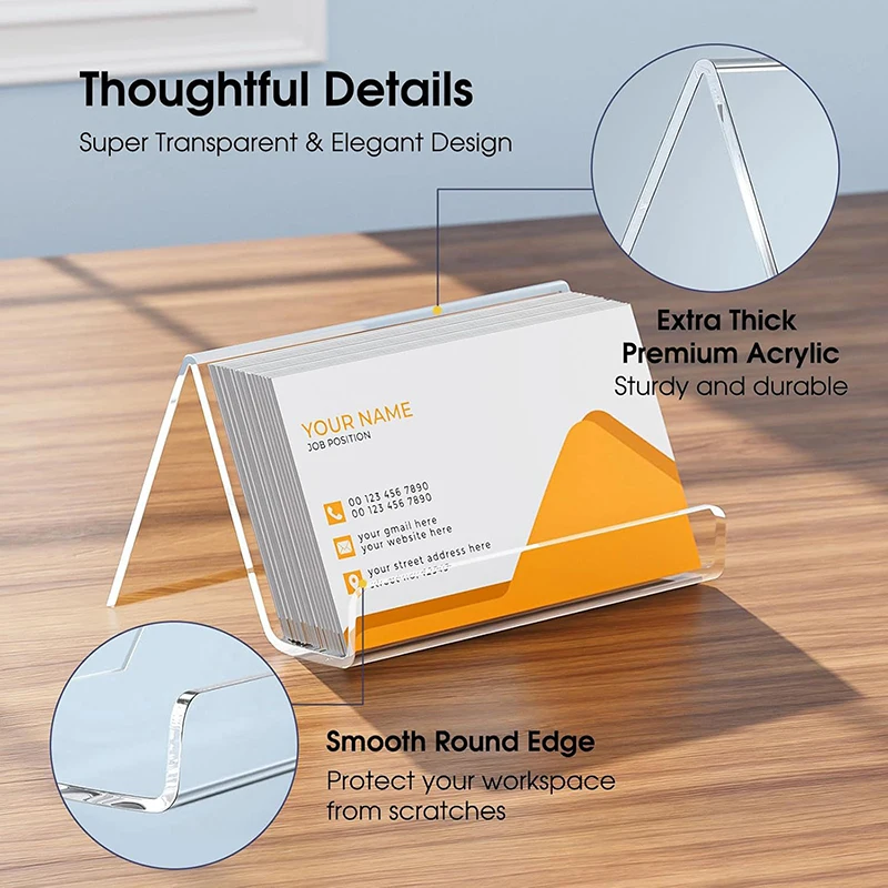 

4 Pcs Transparent Acrylic Desktop Business Card Holder Table Desk Shelf Box Storage Display Stand Restaurant Office Supplies