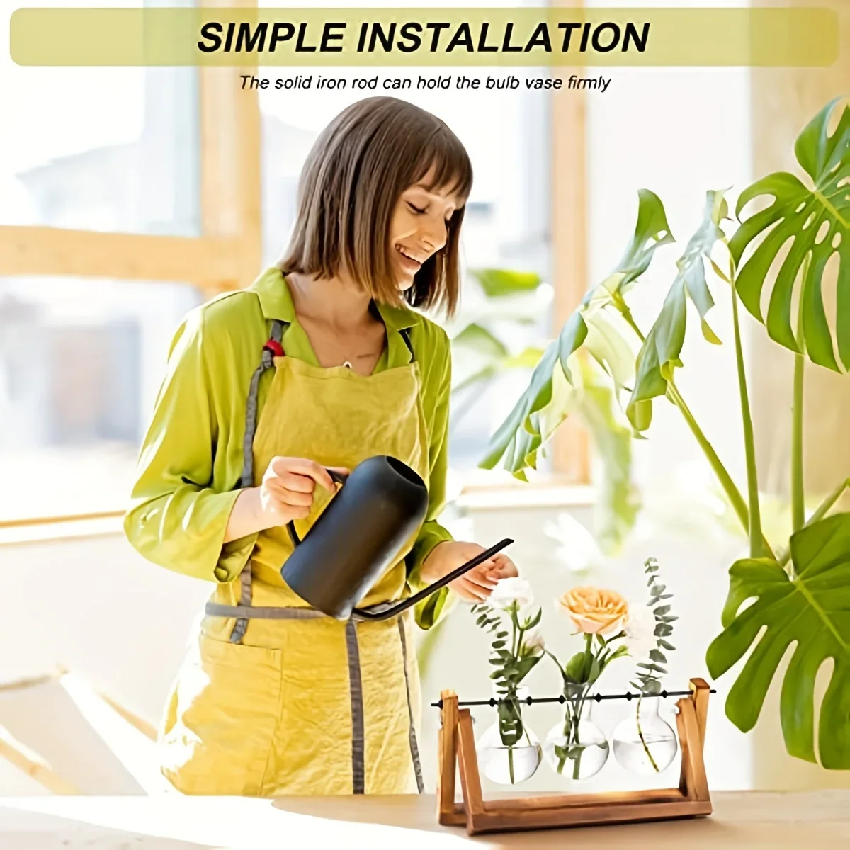 

Air Planter Bulb Glass Vase Plant Terrarium With Wooden Stand Retro Tabletop For Hydroponics Home Garden Office Decoration