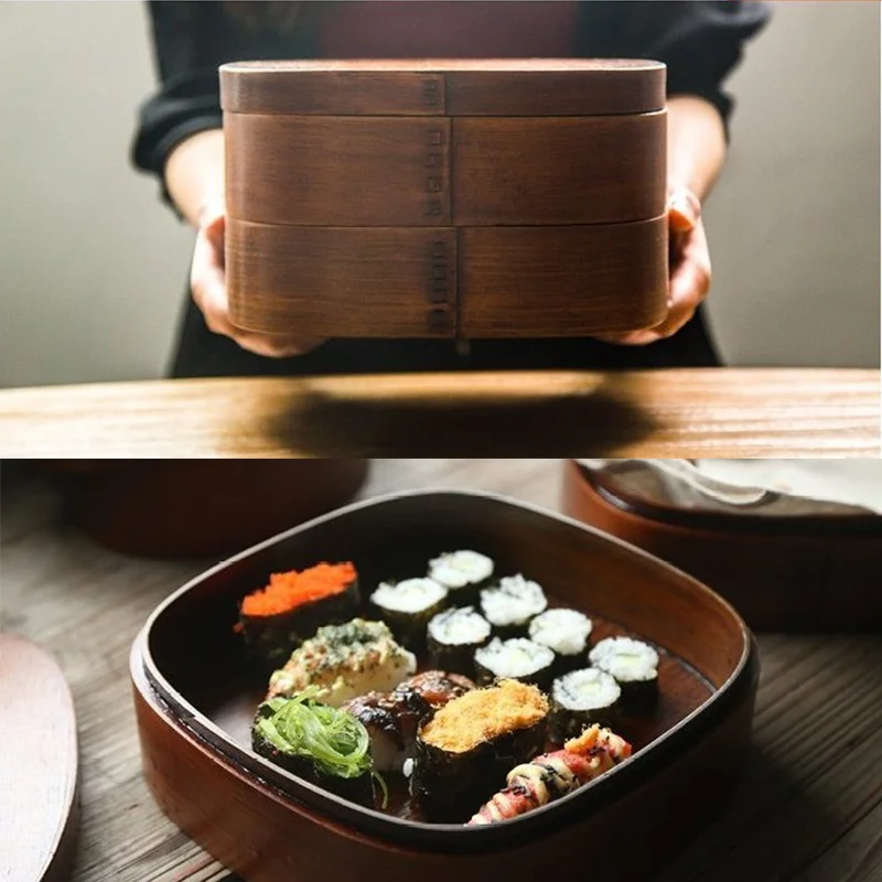 Japanese style willow solid wood large paint waterproof sushi box with enlarged picnic lunch box for home storage