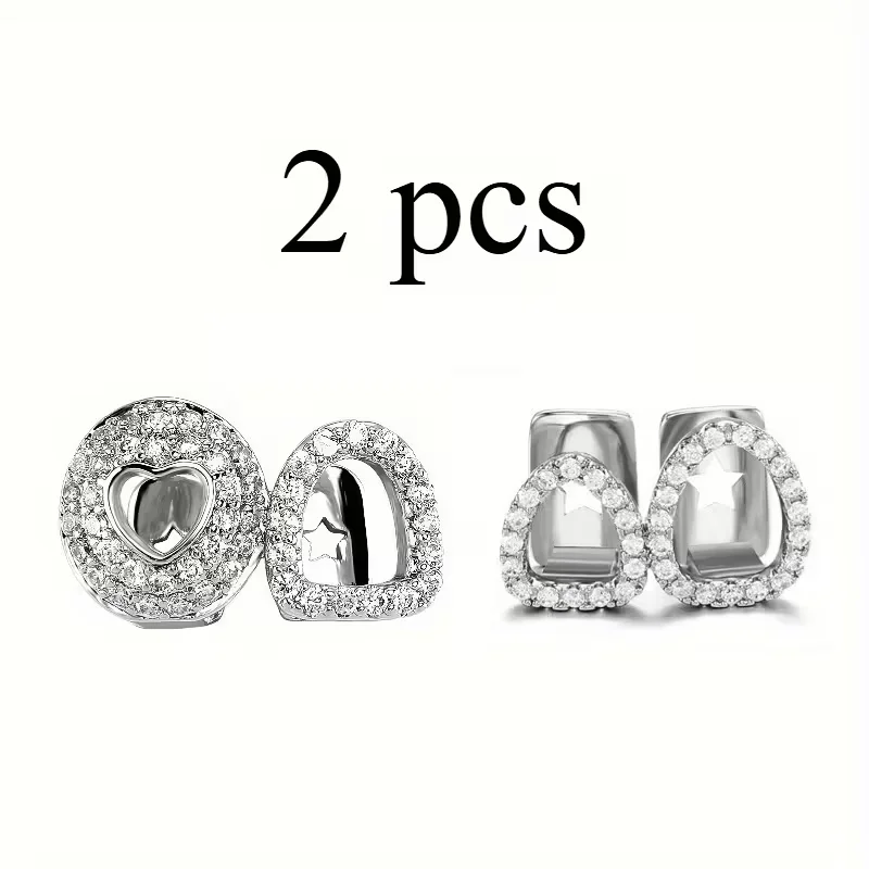 قطعتان من شوايات الأسنان المجوفة المزدوجة على شكل قلب على شكل هيب هوب - ملحقات طب الأسنان ذات اللون الذهبي المتلألئ مع لمسة نهائية نحاسية واقعية