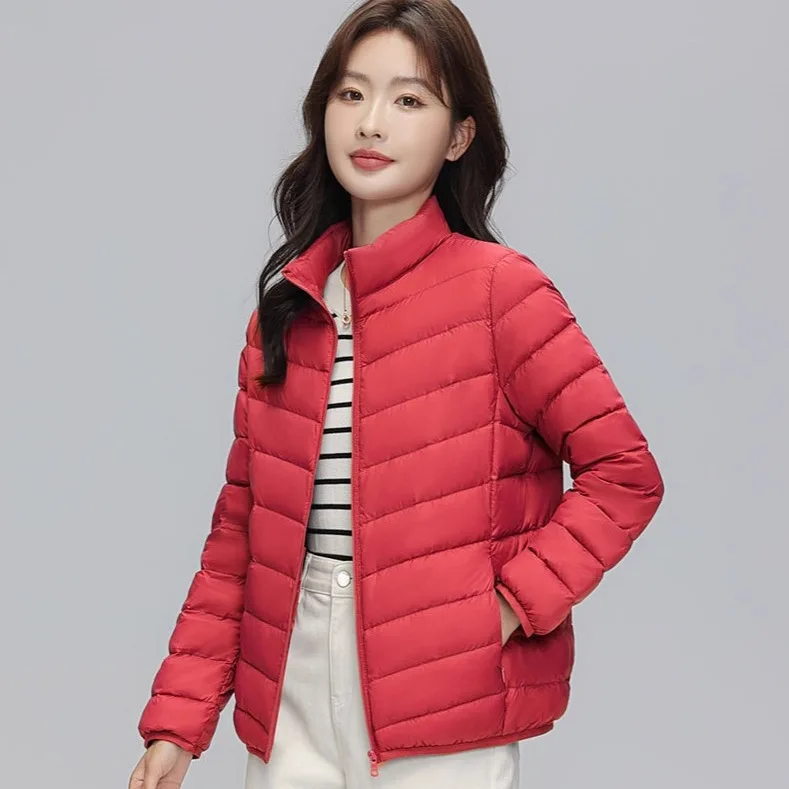 Lightweight Jacket For Women 2025 Autumn New Short Style 90% White Duck Down Winter Stand Collar Slimming Casual Coat Trendy
