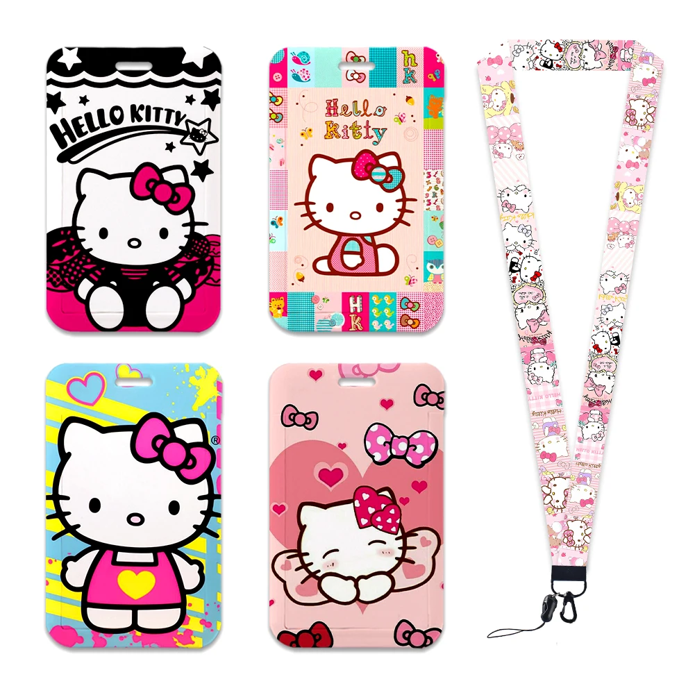 W pemegang kartu lucu Sanrio Hello kitty lucu Multi kartu tas dokumen Pull-Out portabel mainan Anime Ins untuk anak perempuan