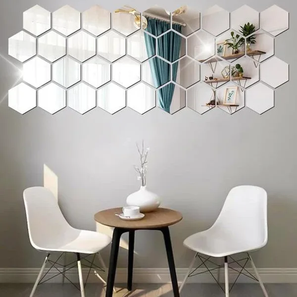 12pcs 3d Mirror Wall Sticker Hexagon Vinyl Bedroom Decoration Self Adhesive Diy Decor Stick Removable Decal Home Living Room Art