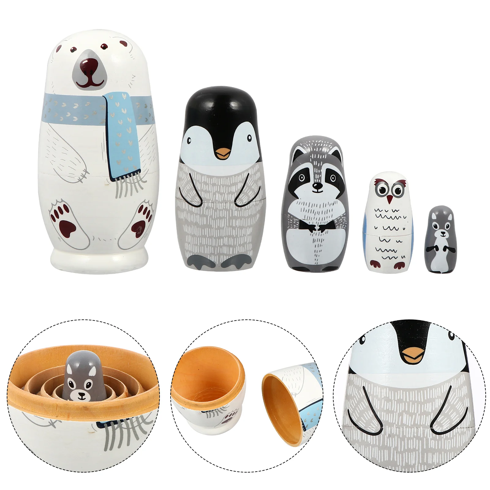 Cute Cartoon Animals Nesting Wooden Gift Toys Stacking Russian Matryoshka Dolls